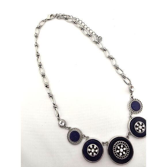 C est.1946 Brand Silver Tone & Blue Necklace 16” Rhinestone Medallions Chain - Picture 7 of 7